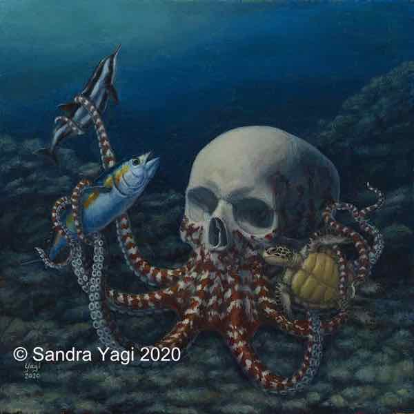 Octoskull #2, oil on panel, 18x18, 2020