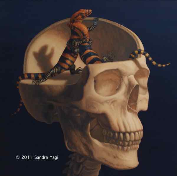 Lizardbrain 2, oil on panel, 2011, 19.75x19.75 SOLD