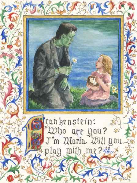 Frankenstein 2,  w/c gouache acrylic & ink on paper, 2020