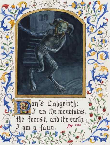 Faun,  w/c gouache acrylic & ink on paper, 2020