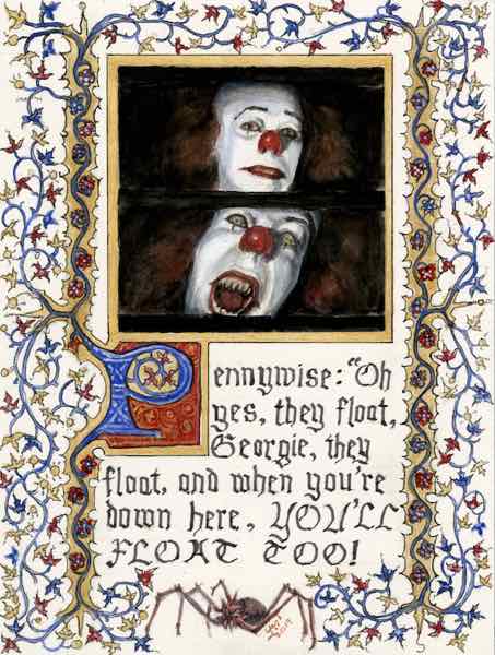 It - Pennywise - watercolor, acrylic and ink on Arches, 9.25x7, 2019