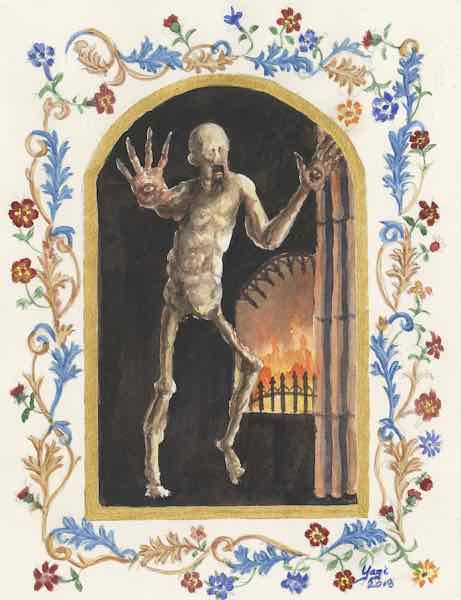 Pans Labyrinth Pale Man, watercolor, acrylic and ink on Arches, 9.25x7, 2018