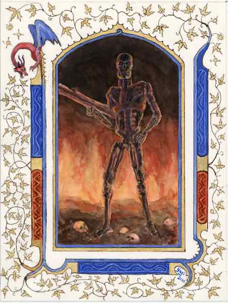 Terminator, watercolor, acrylic and ink on Arches, 9.25x7, 2019