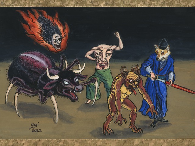 Hyakki Yagyo #6, gouache and ink on paper, 9x12, 2022 