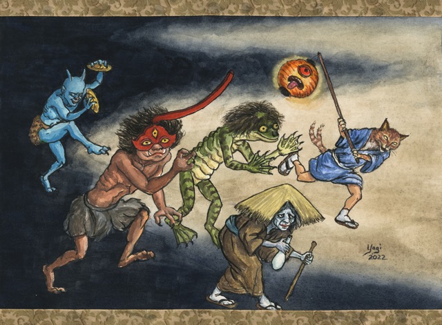 Hyakki Yagyo #8, gouache and ink on paper, 9x12, 2022