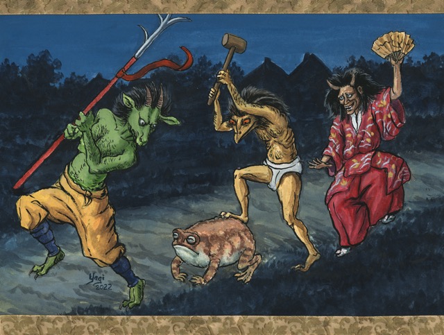 Hyakki Yagyo #12, gouache and ink on paper, 9x12, 2022  SOLD