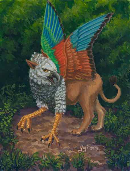 Griffon, 10x8, gouache on paper, 2023