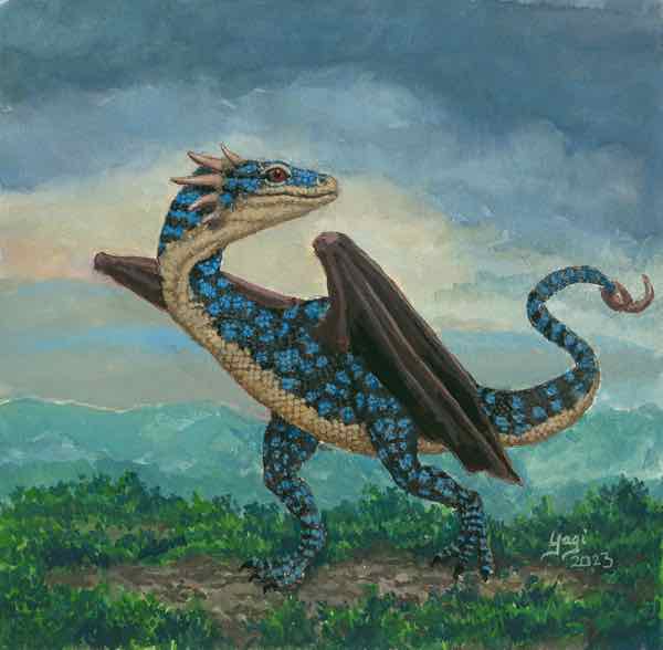 Wyvern, 8x8, gouache on paper, 2023