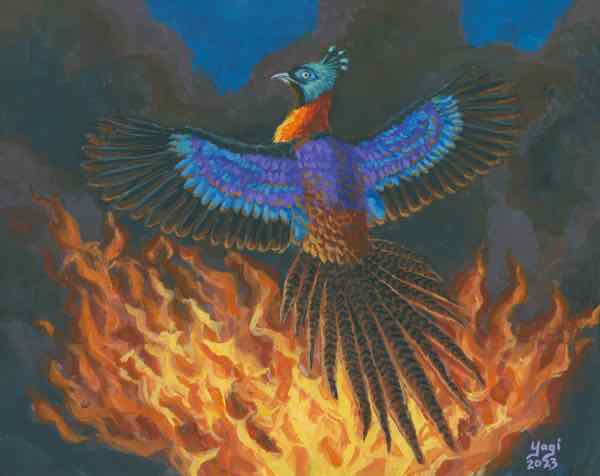 Phoenix, 8x10, gouache on paper, 2023