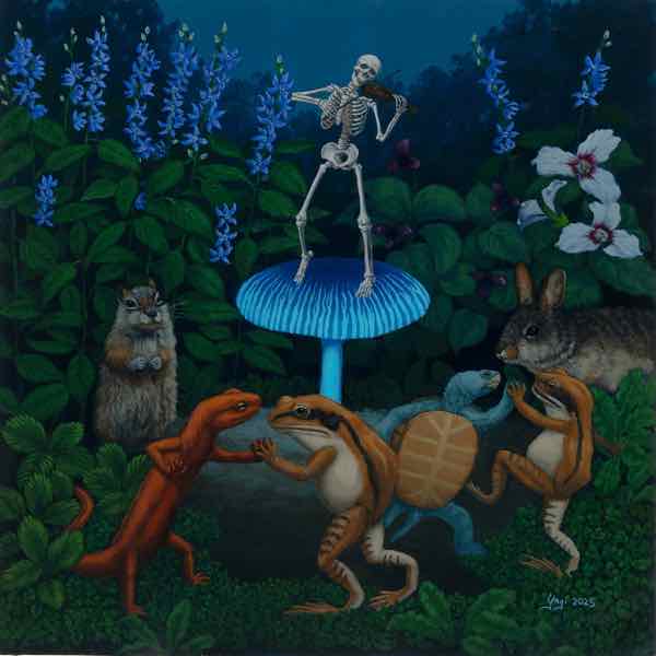 Mushroom Dancers, oil on panel, 24x24, 2025, SOLD