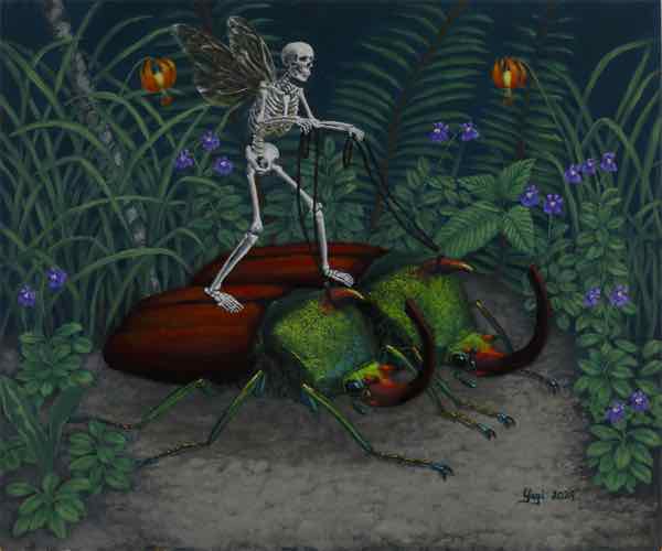 Beetlerider, oil on panel, 24x20, 2024