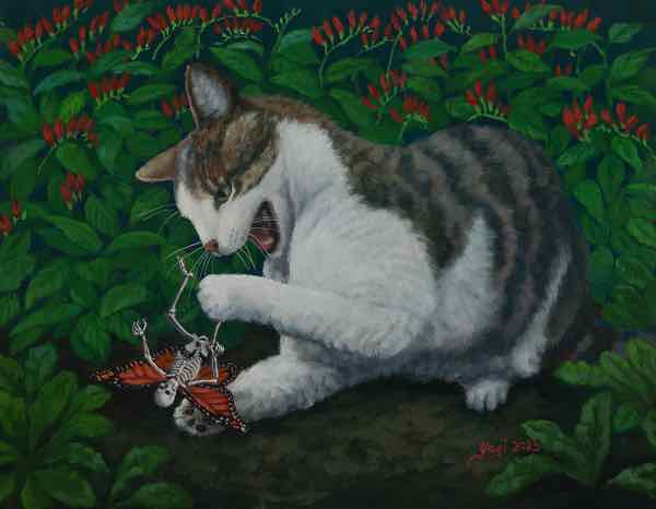 Cat Attack 1, oil on panel, 11x14, 2025