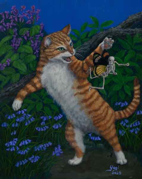 Cat Attack 2, oil on panel, 11x14, 2025