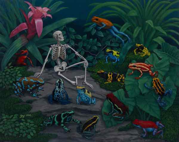 Dart Frog Convergence, oil on panel, 24x30, 2025