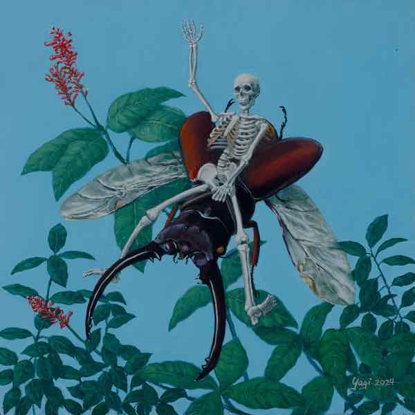 Bucking Beetle, oil on panel, 16x16, 2024, SOLD