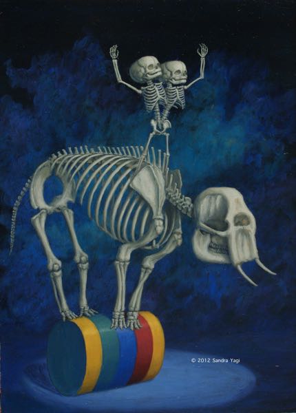 Balancing Elephant and Twins, oil on panel, 16 x 12, 2012