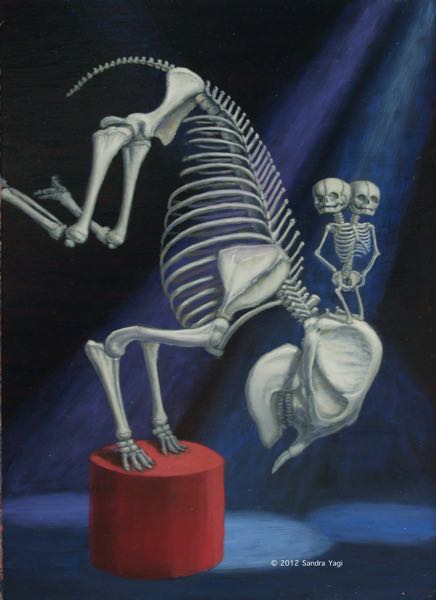 Handstanding Elephant and Twins, oil on panel, 16 x 12, 2012