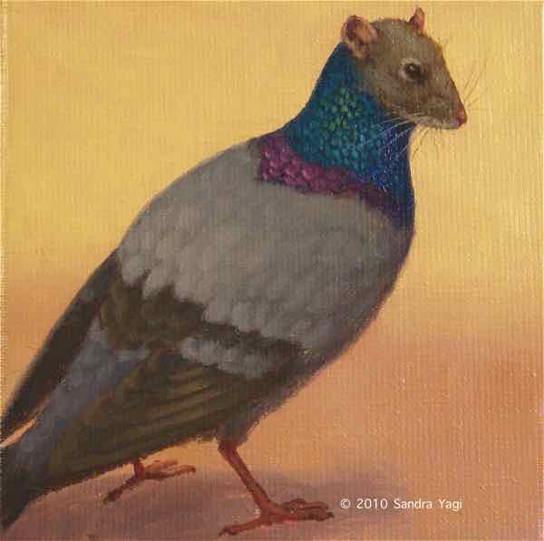 Pigeonrat 1, oil on canvas, 6x6, 2010 SOLD