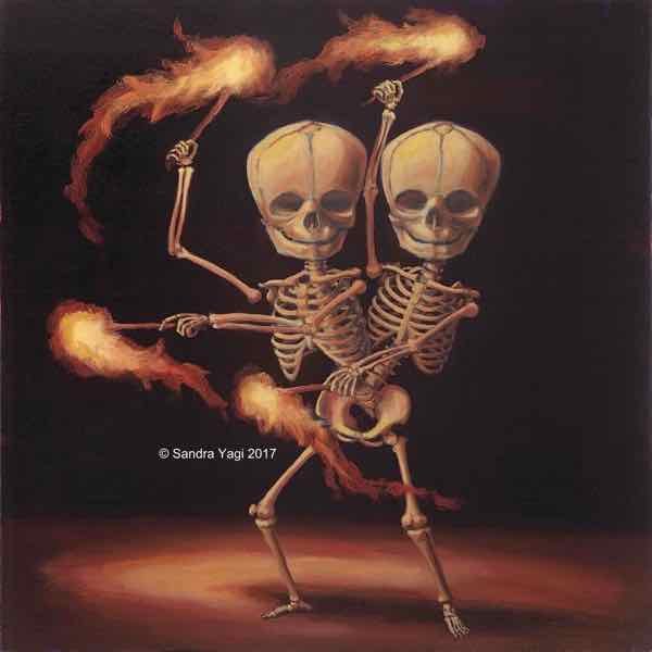 Fire Dancing Twins , oil on panel 12x12 2017  SOLD