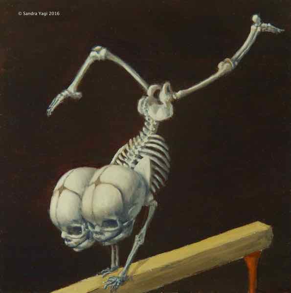 Balance Beam Twins, oil on panel 8x8 2016