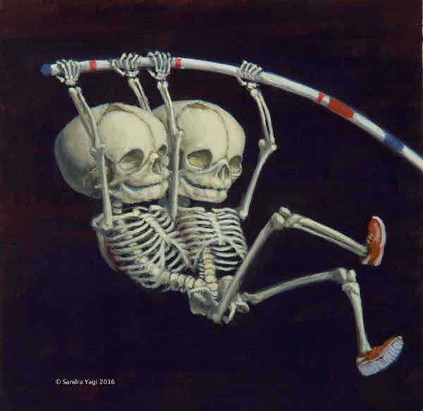 Pole Vault Twins, oil on panel, 8x8, 2016 SOLD