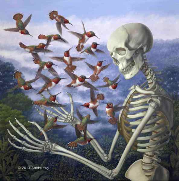 Death & Hummingbirds, archival inkjet print, Edition:  25, sheet size 13x13.25  image 12x12